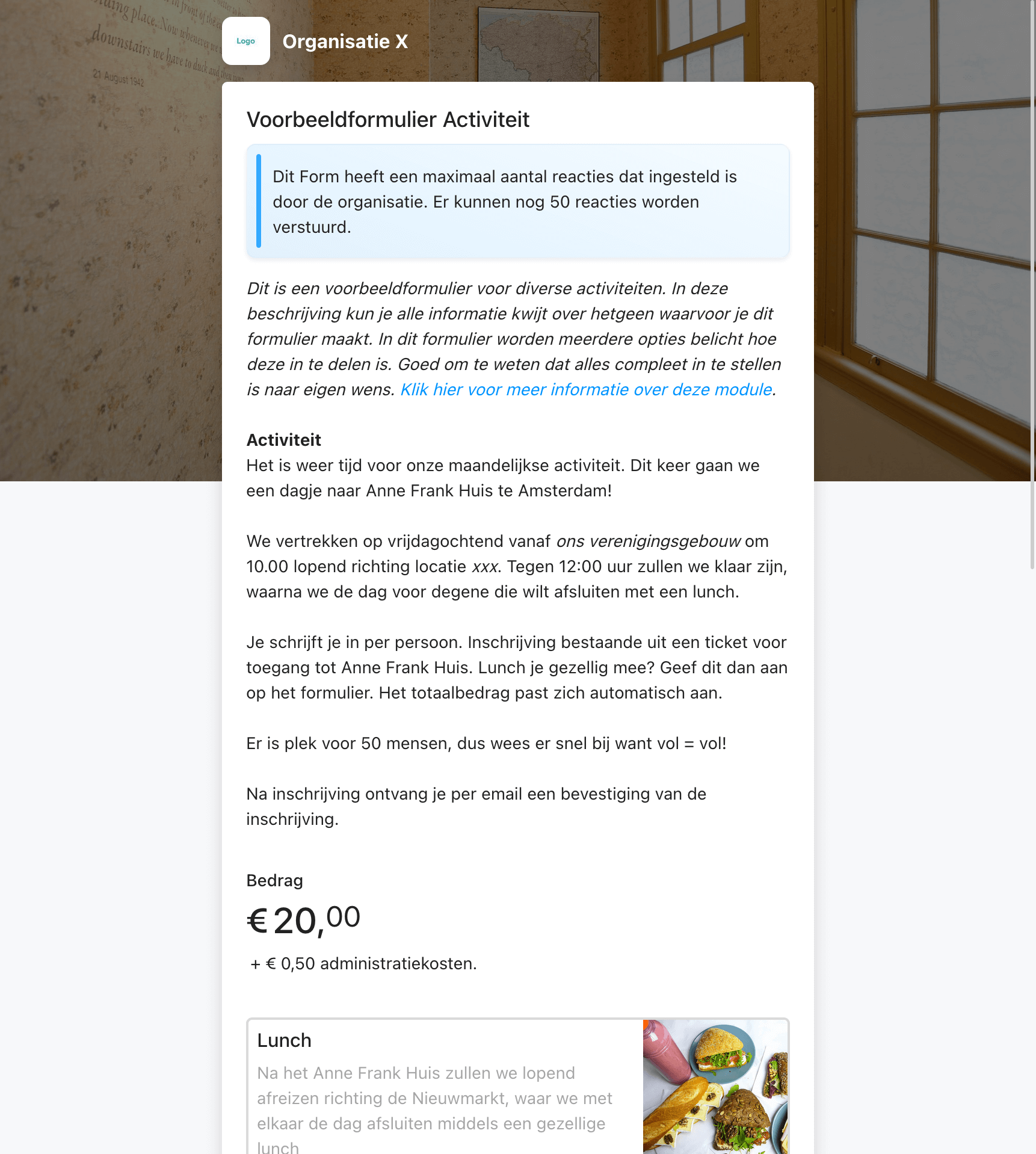Voorbeeld van een activiteiten inschrijfformulier