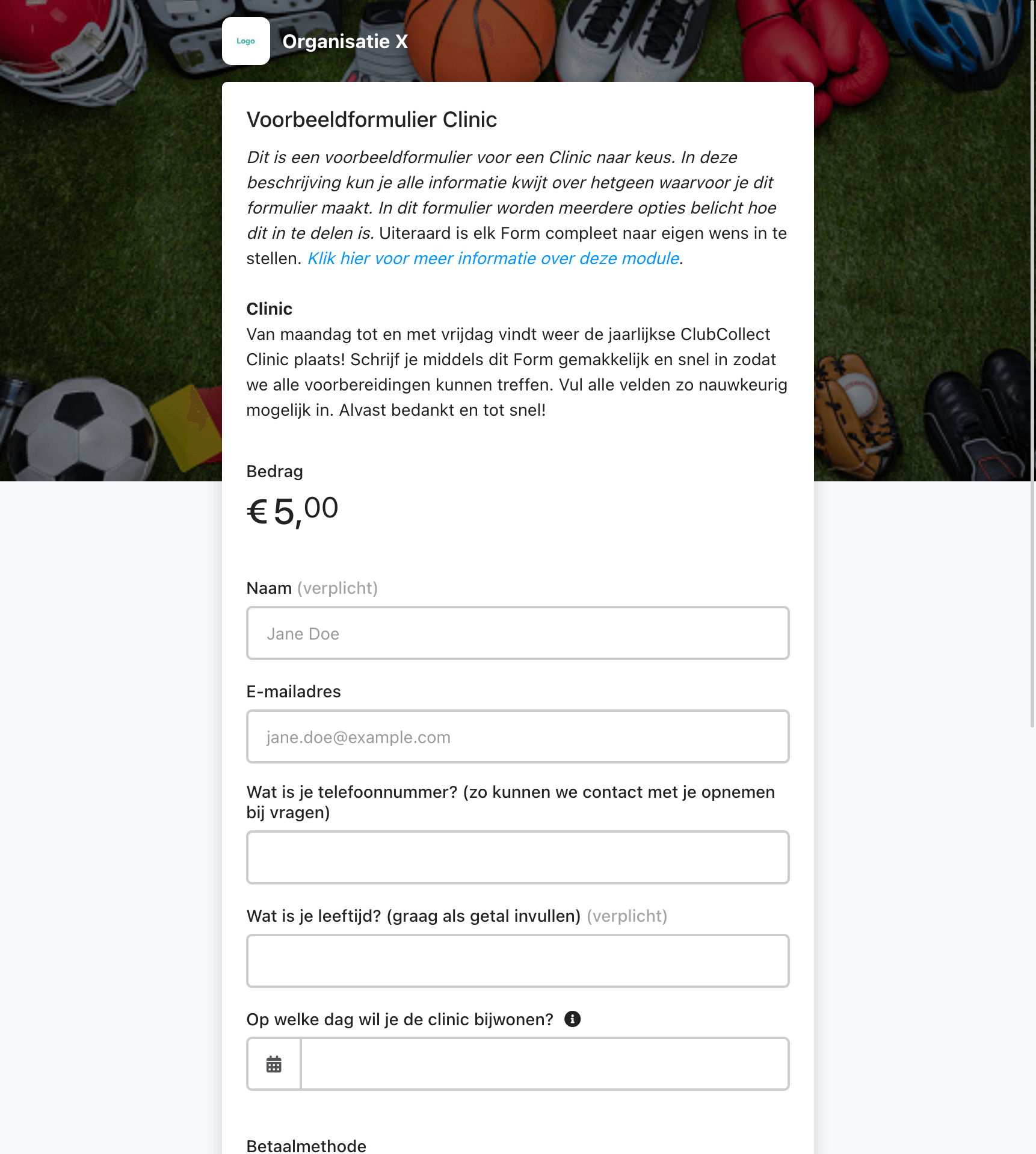 Voorbeeld van een inschrijfformulier voor een clinic